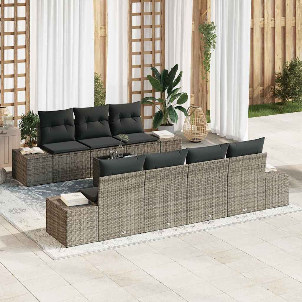 Ensemble de canapé de jardin avec coussin 8 pcs Gris polyrotin - XIOS