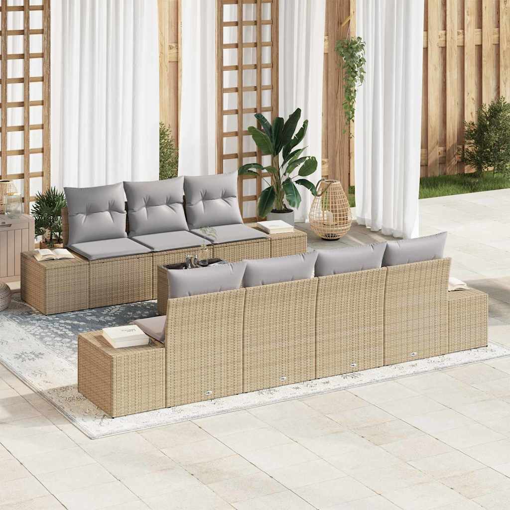 Ensemble de canapé de jardin 8 pcs Beige et gris polyrotin - XIOS