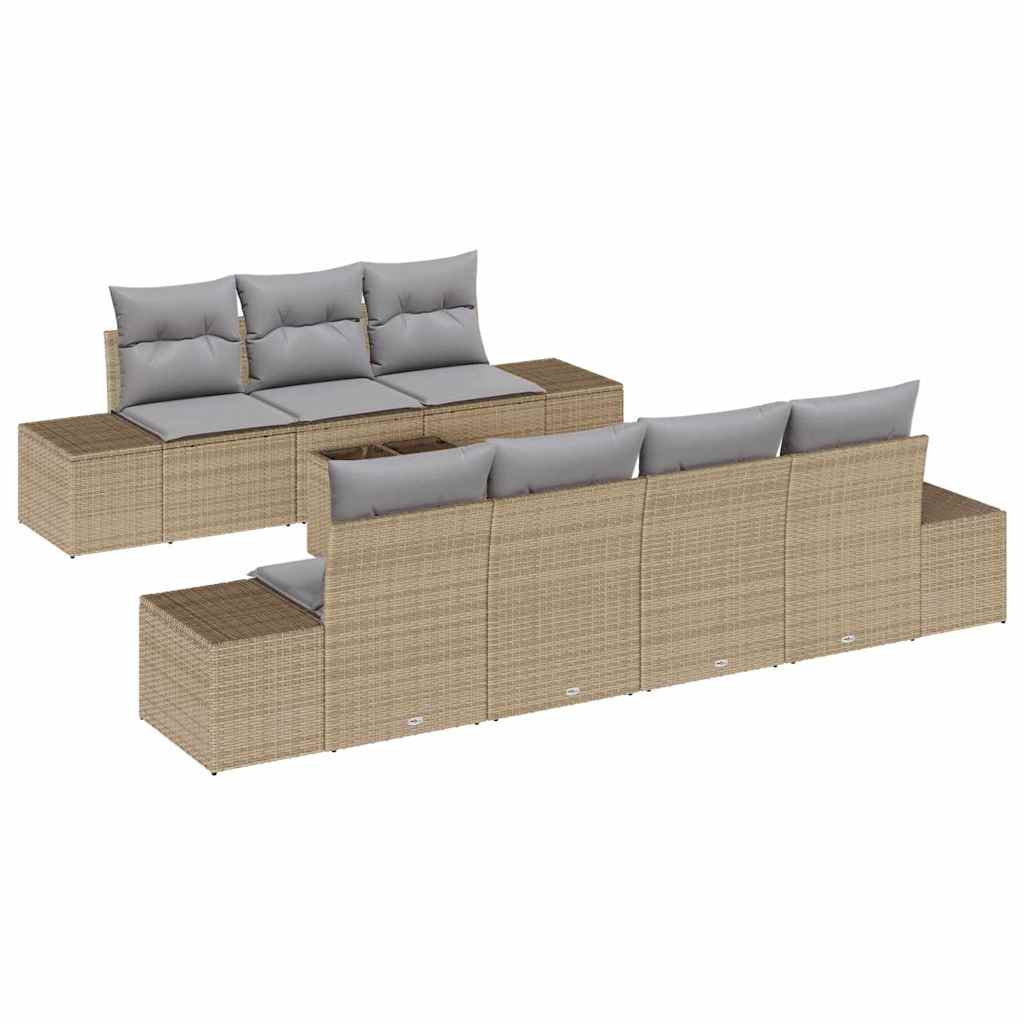 Ensemble de canapé de jardin 8 pcs Beige et gris polyrotin - XIOS