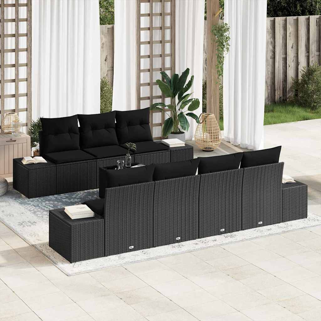 Ensemble de canapé de jardin avec coussin 8 pcs Noir polyrotin - XIOS