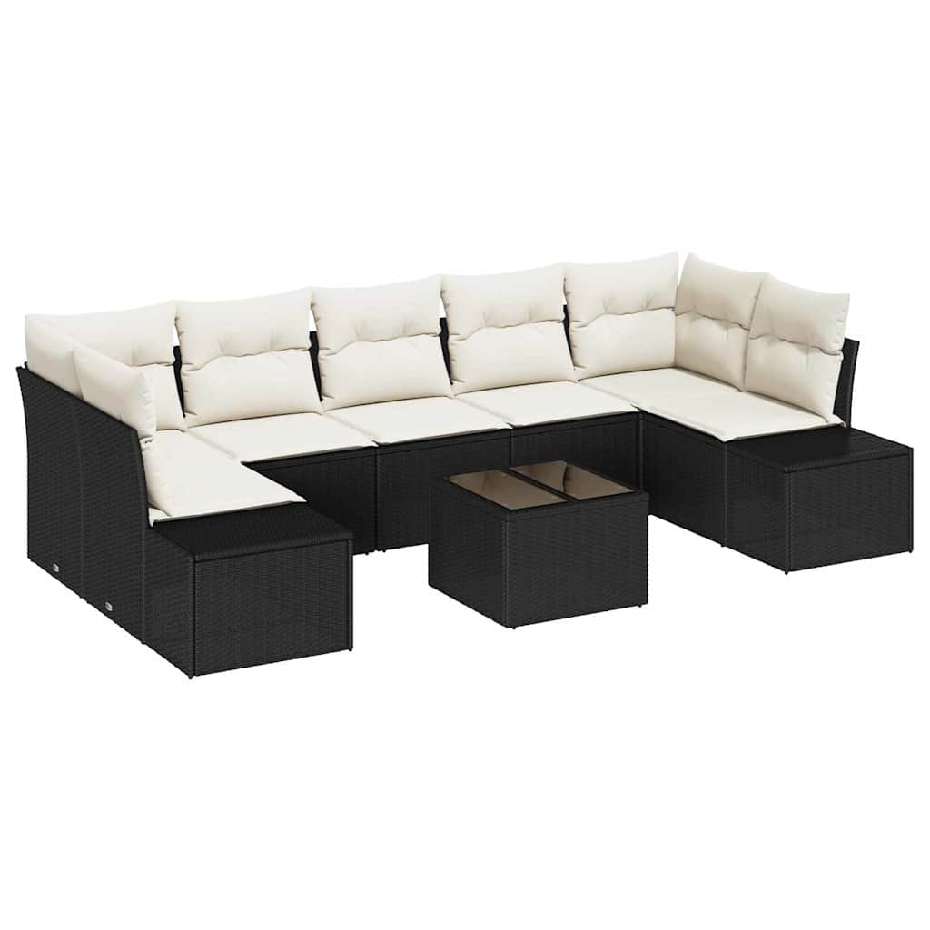 Ensemble de canapé de jardin 8 pcs Noir et Crème polyrotin - XIOS