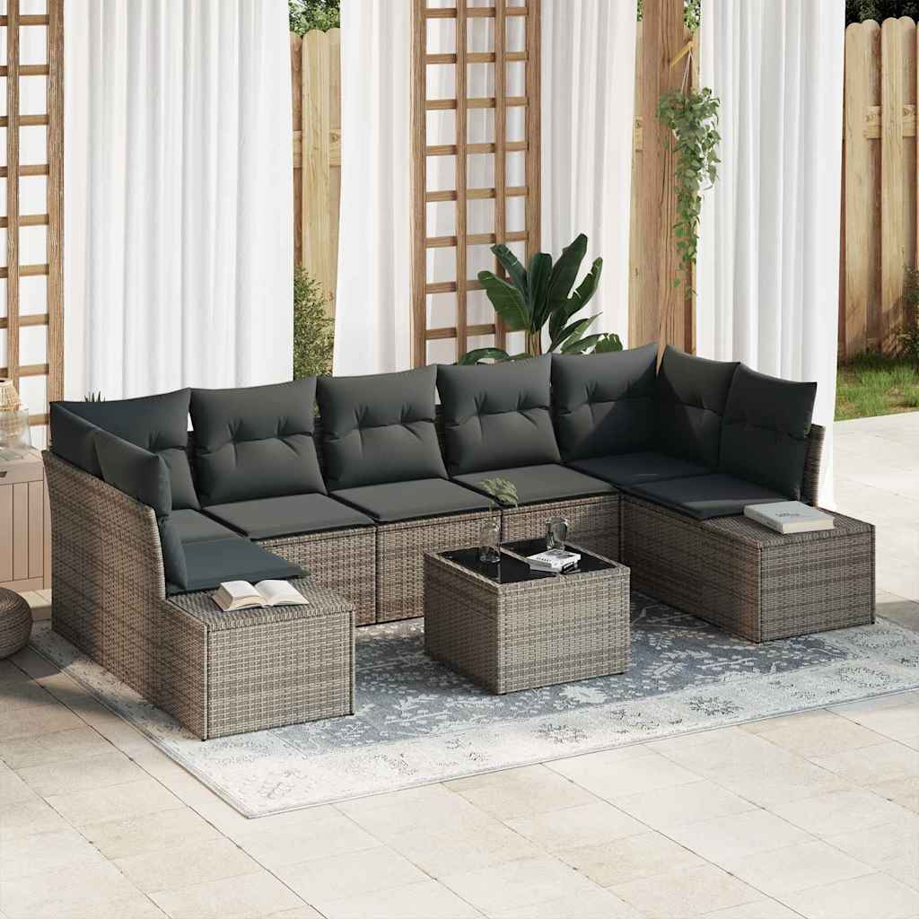 Ensemble de canapé de jardin avec coussin 8 pcs Gris polyrotin - XIOS