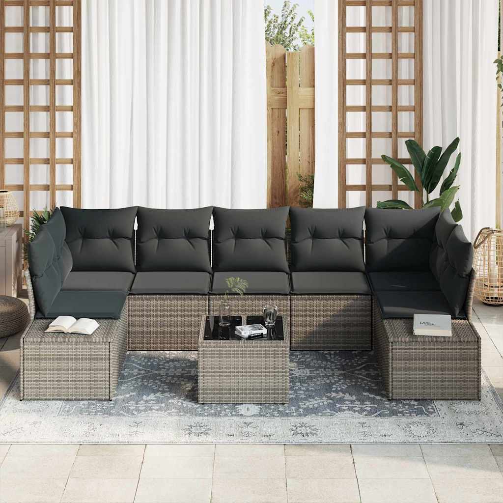 Ensemble de canapé de jardin avec coussin 8 pcs Gris polyrotin - XIOS