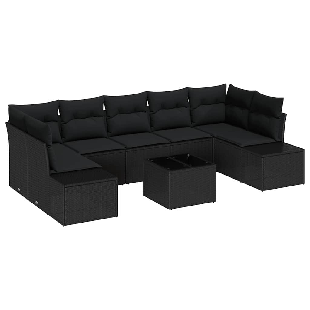 Ensemble de canapé de jardin avec coussin 8 pcs Noir polyrotin - XIOS