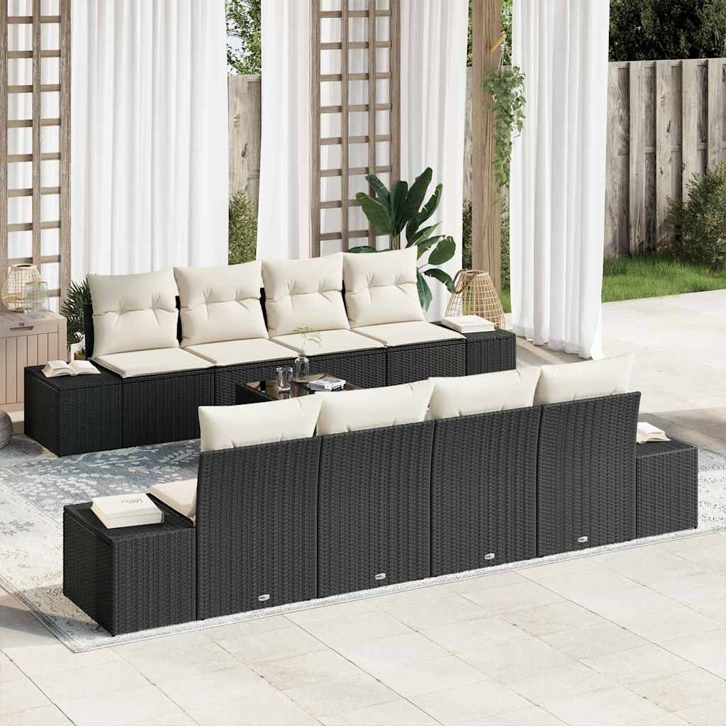 Ensemble de canapé de jardin 8 pcs Noir et Crème polyrotin - XIOS