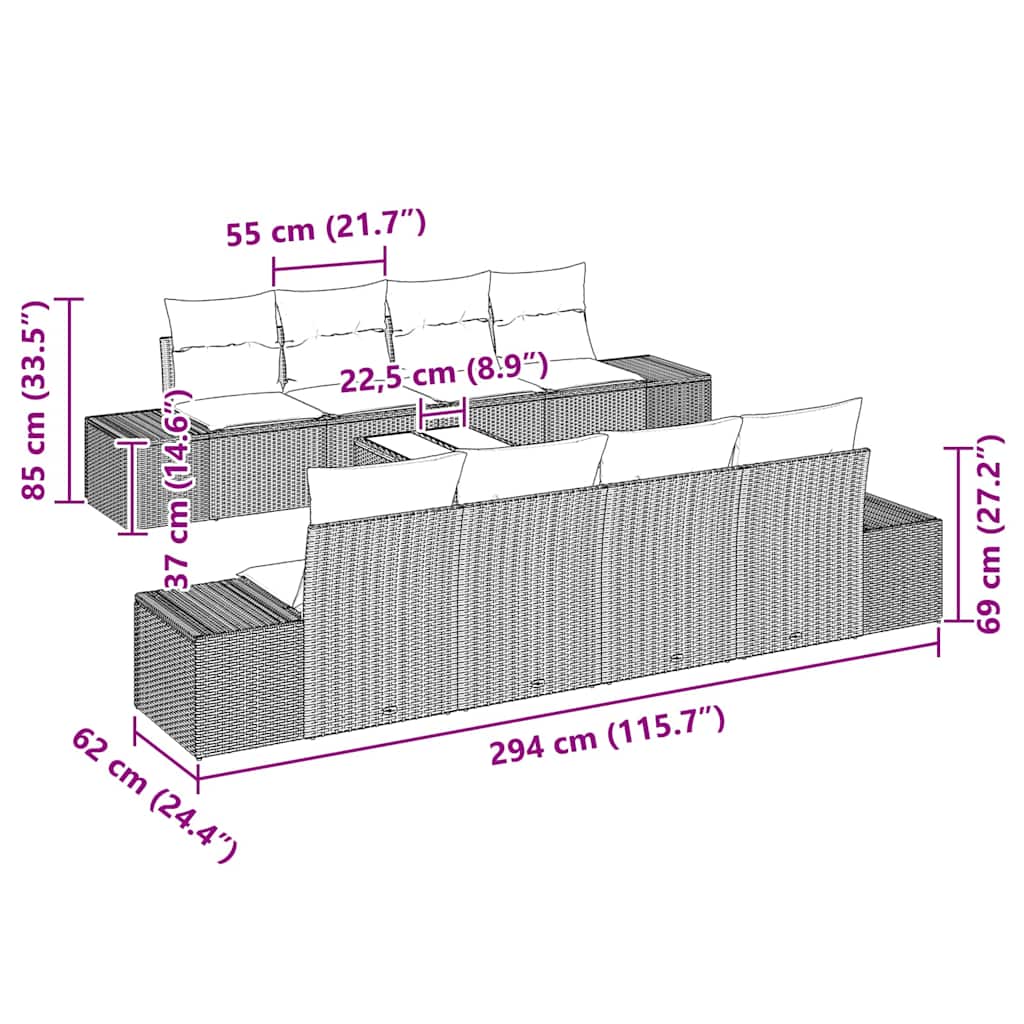 Ensemble de canapé de jardin 8 pcs Noir et Crème polyrotin - XIOS