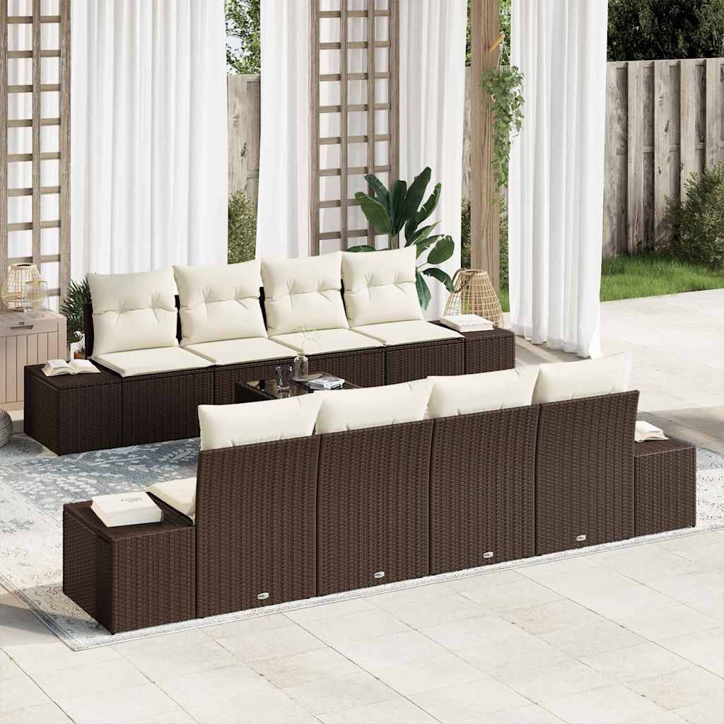 Ensemble de canapé de jardin 8 pcs Marron et Crème polyrotin - XIOS