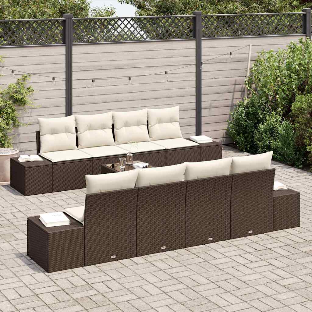 Ensemble de canapé de jardin 8 pcs Marron et Crème polyrotin - XIOS