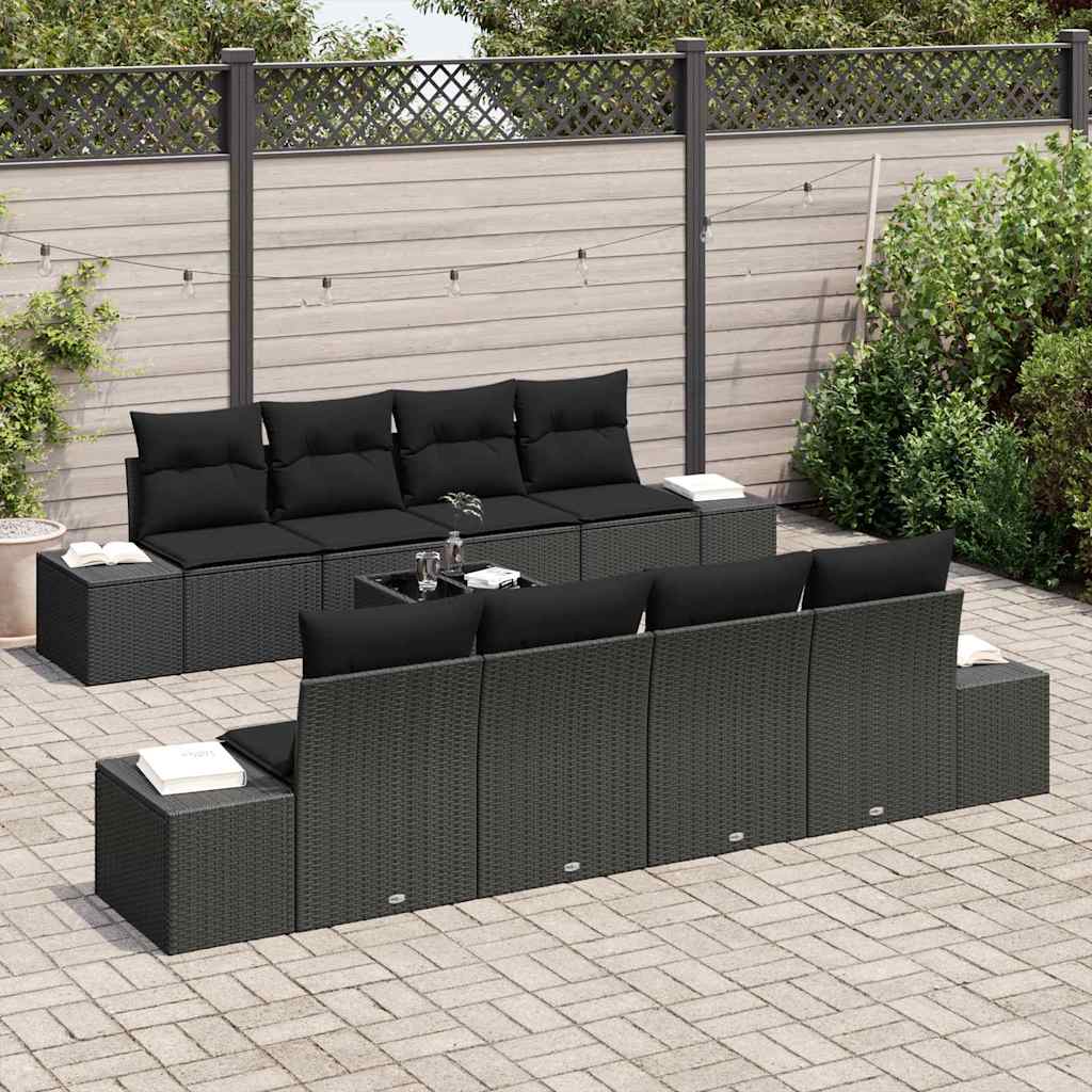 Ensemble de canapé de jardin avec coussin 8 pcs Noir polyrotin - XIOS