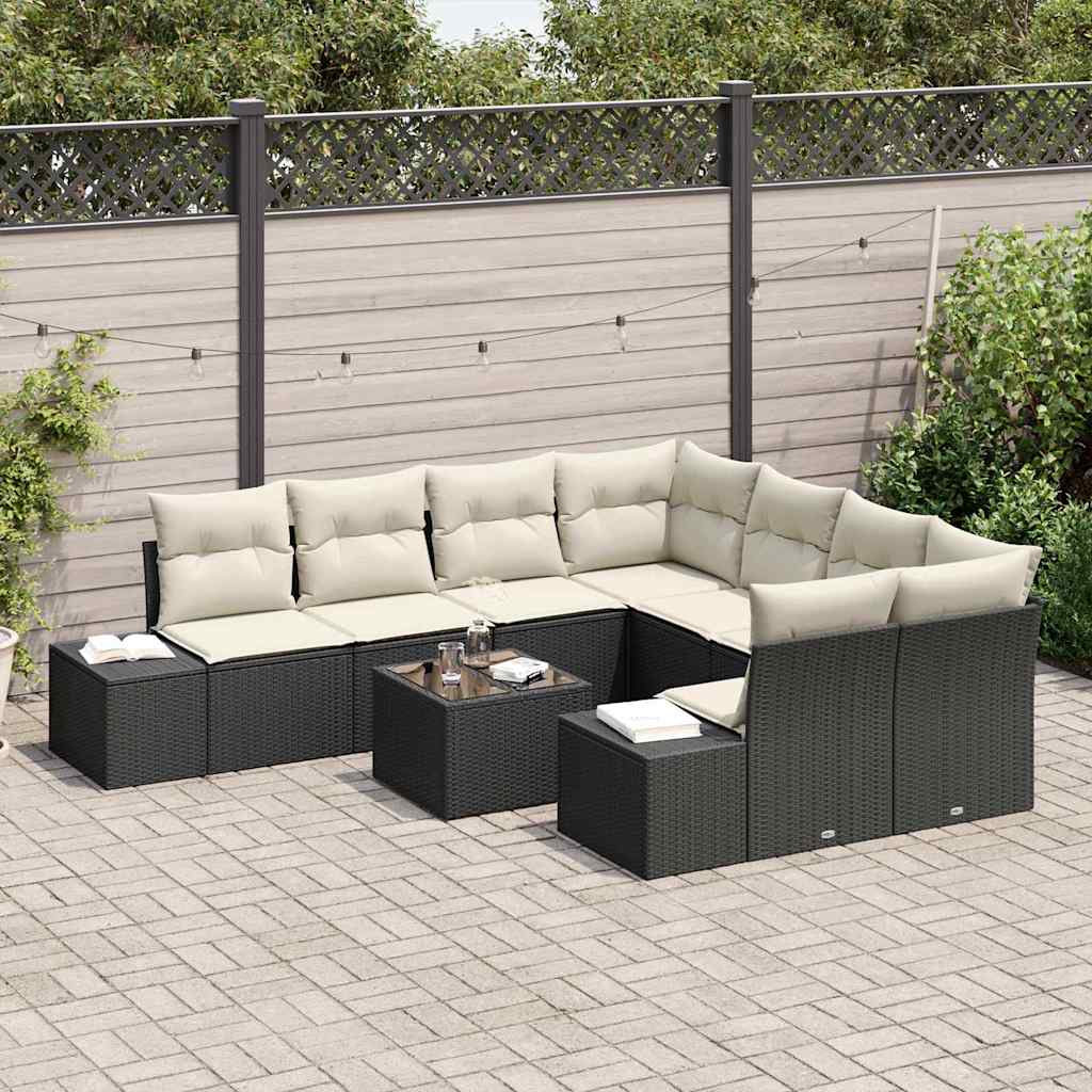 Ensemble de canapé de jardin 9 pcs Noir et Crème polyrotin - XIOS