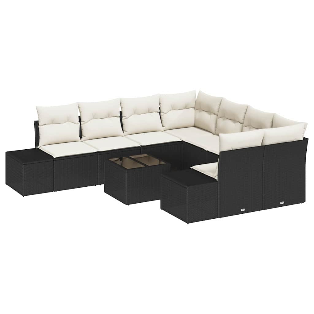 Ensemble de canapé de jardin 9 pcs Noir et Crème polyrotin - XIOS