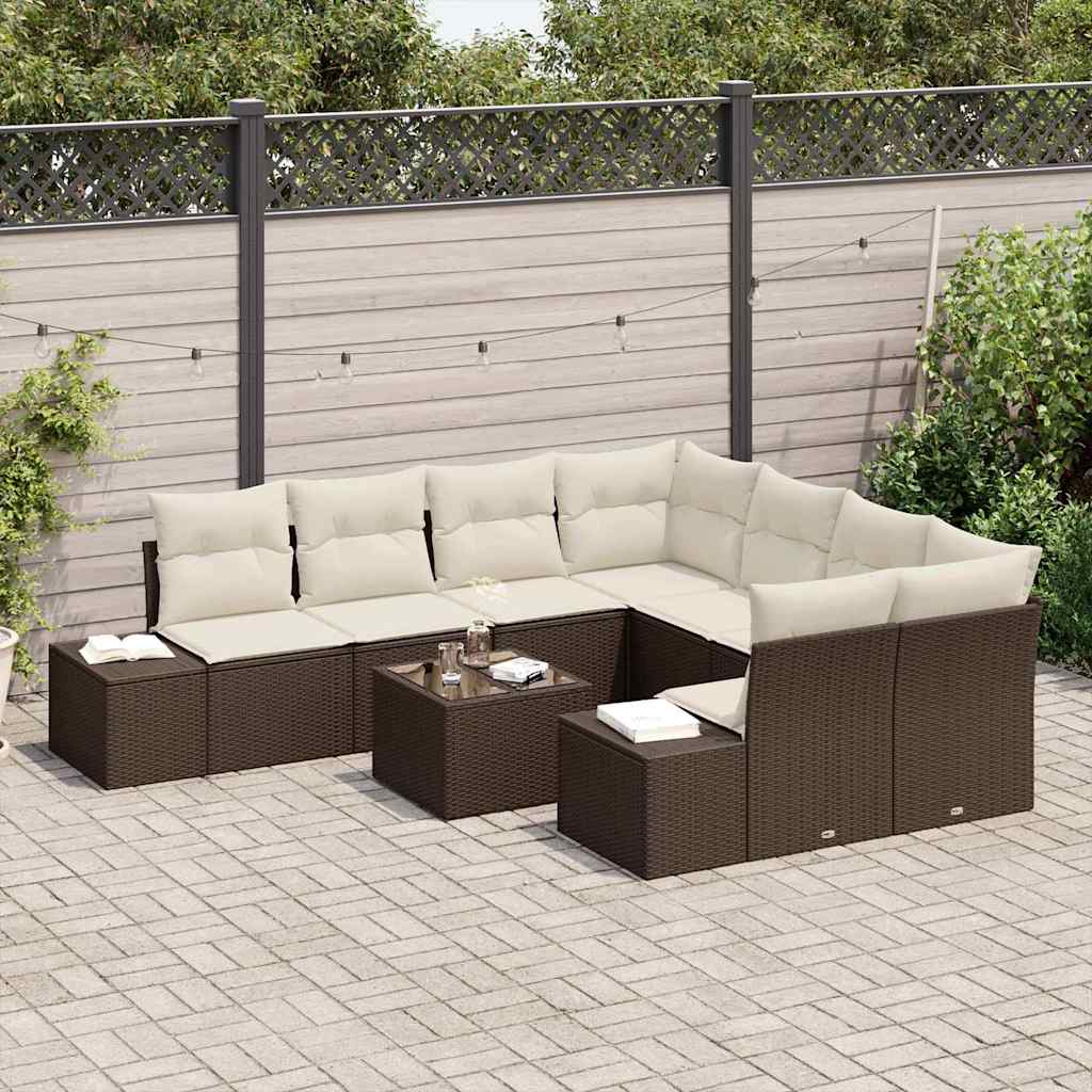 Ensemble de canapé de jardin 9 pcs Marron et Crème polyrotin - XIOS