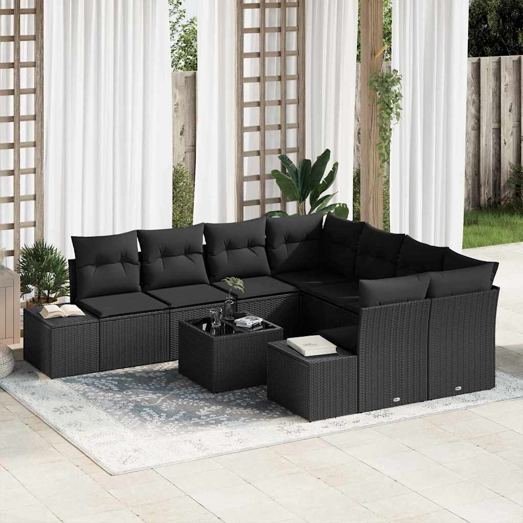 Ensemble de canapé de jardin avec coussin 9 pcs Noir polyrotin - XIOS