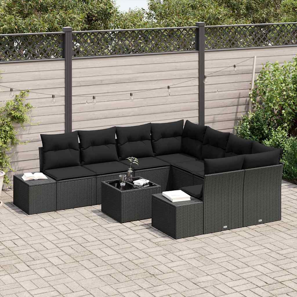 Ensemble de canapé de jardin avec coussin 9 pcs Noir polyrotin - XIOS