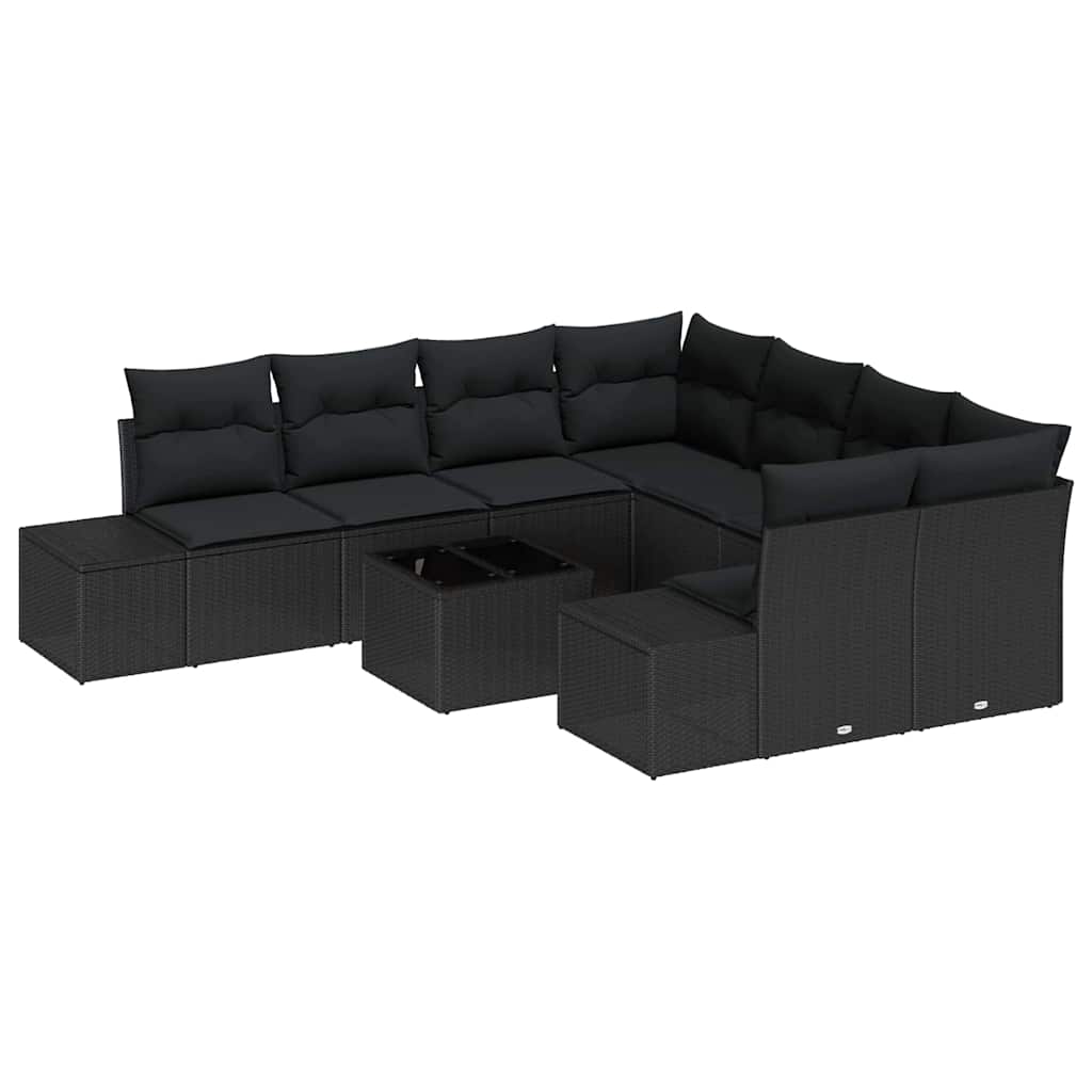 Ensemble de canapé de jardin avec coussin 9 pcs Noir polyrotin - XIOS