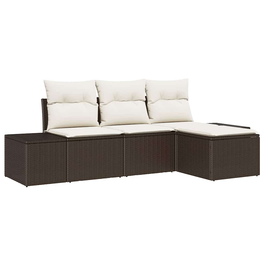 Ensemble de canapé de jardin 4 pcs Marron et Crème polyrotin - XIOS