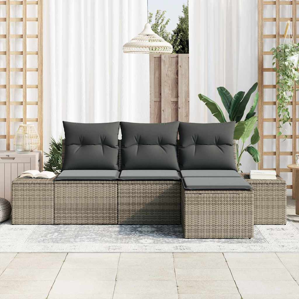 Ensemble de canapé de jardin avec coussin 4 pcs Gris polyrotin - XIOS