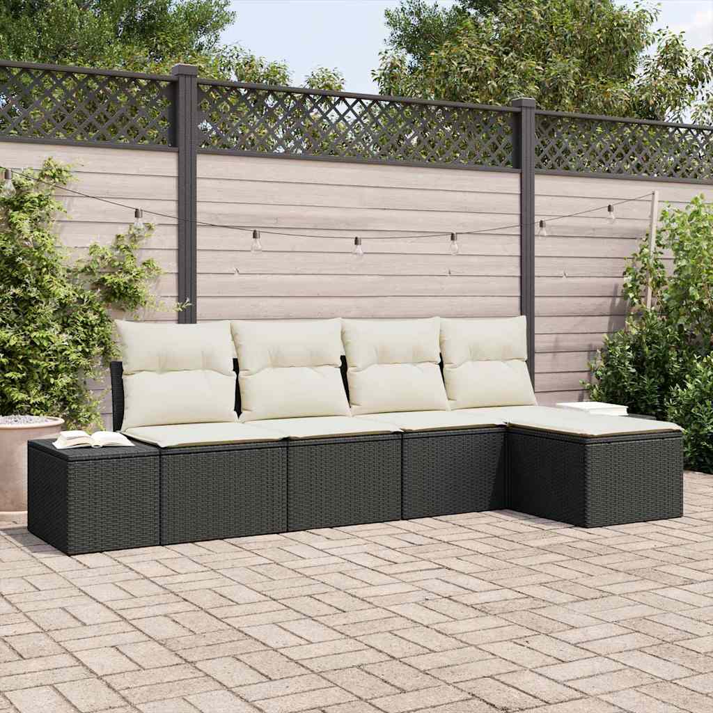 Ensemble de canapé de jardin 5 pcs Noir et Crème polyrotin - XIOS