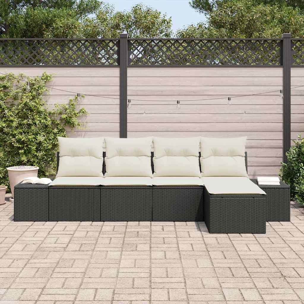 Ensemble de canapé de jardin 5 pcs Noir et Crème polyrotin - XIOS