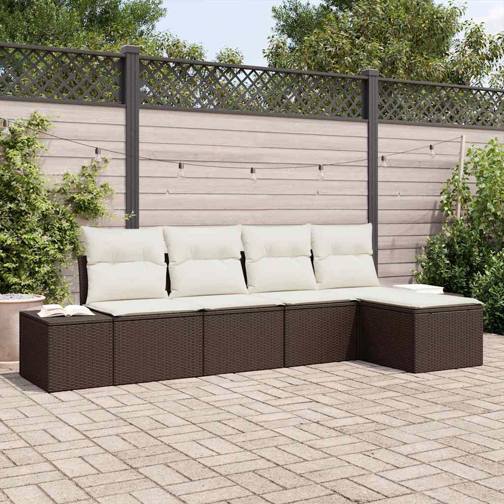 Ensemble de canapé de jardin 5 pcs Marron et Crème polyrotin - XIOS