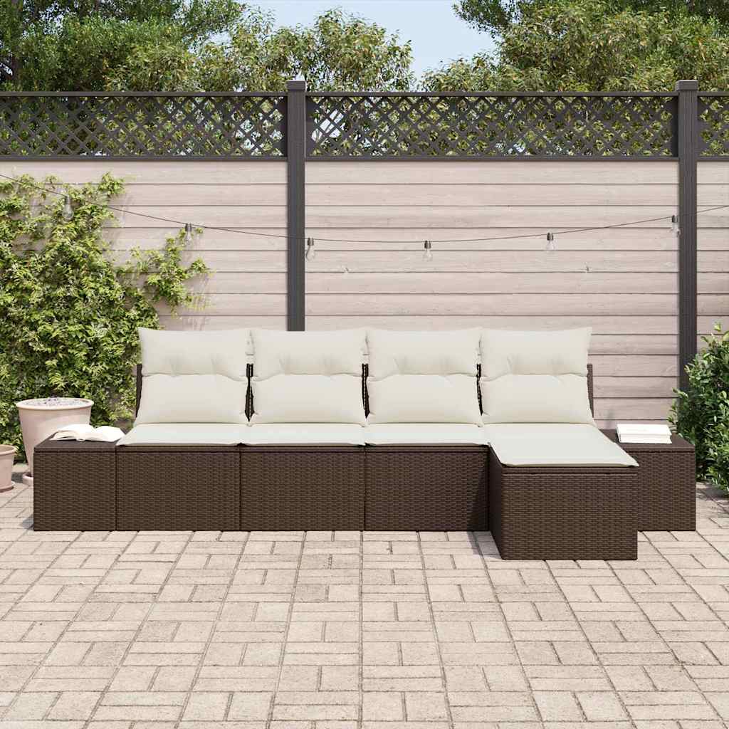 Ensemble de canapé de jardin 5 pcs Marron et Crème polyrotin - XIOS