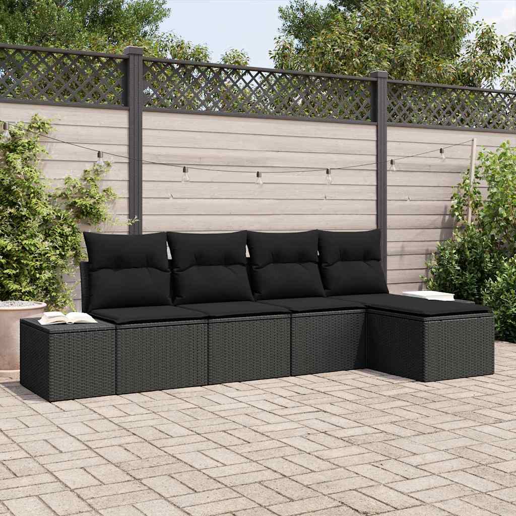 Ensemble de canapé de jardin avec coussin 5 pcs Noir polyrotin - XIOS