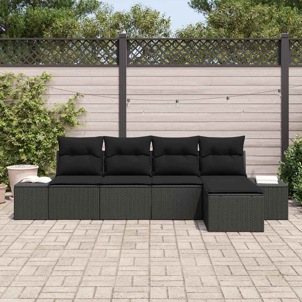 Ensemble de canapé de jardin avec coussin 5 pcs Noir polyrotin - XIOS