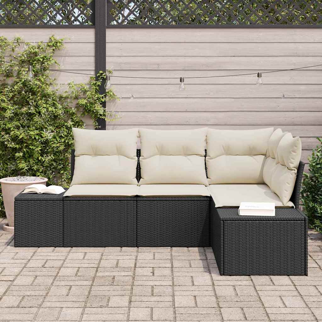 Ensemble de canapé de jardin 4 pc Noir et Crème polyrotin