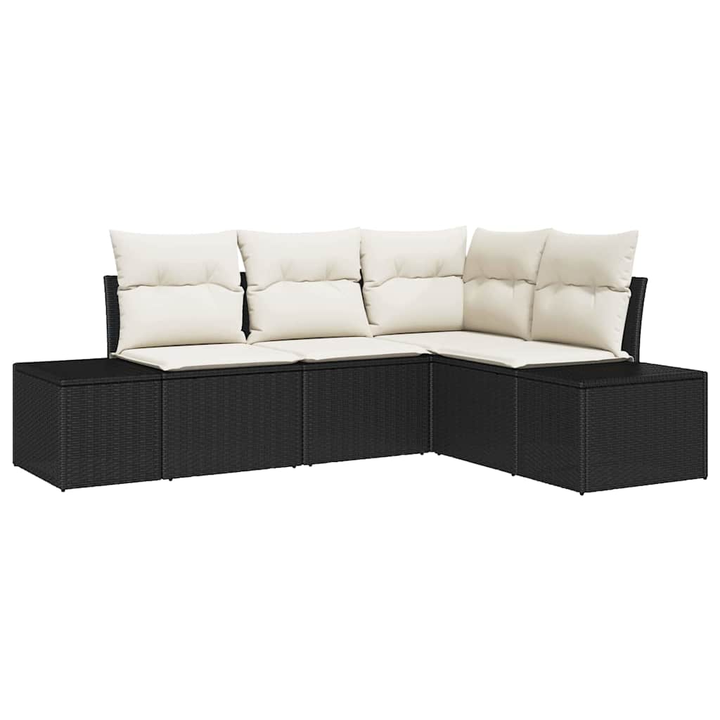 Ensemble de canapé de jardin 4 pc Noir et Crème polyrotin