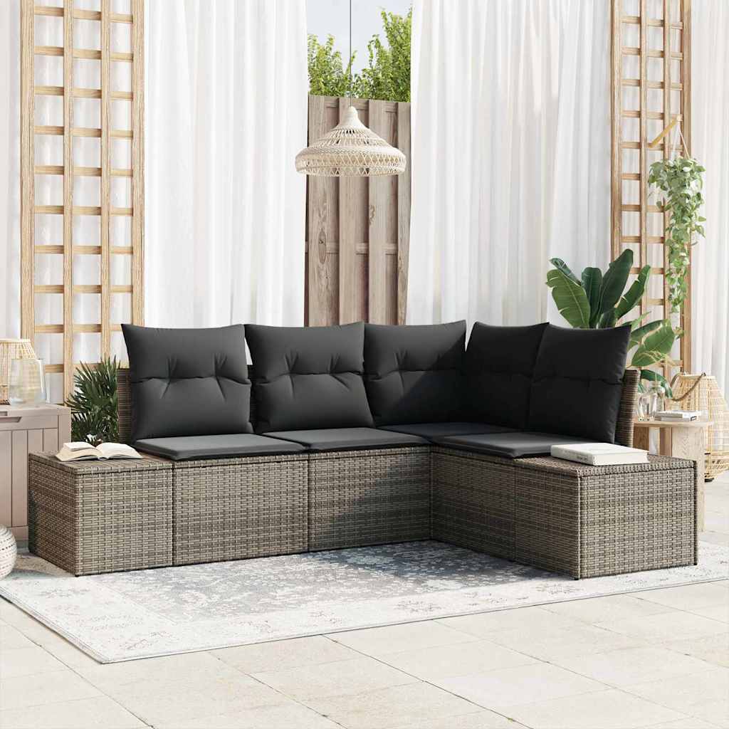 Ensemble de canapé de jardin avec stockage 4 pcs Gris polyrotin - XIOS
