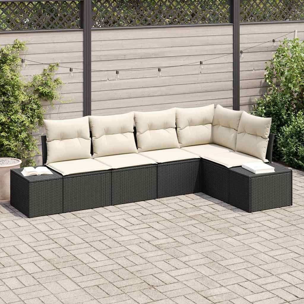 Ensemble de canapé de jardin 5 pcs Noir et Crème polyrotin - XIOS