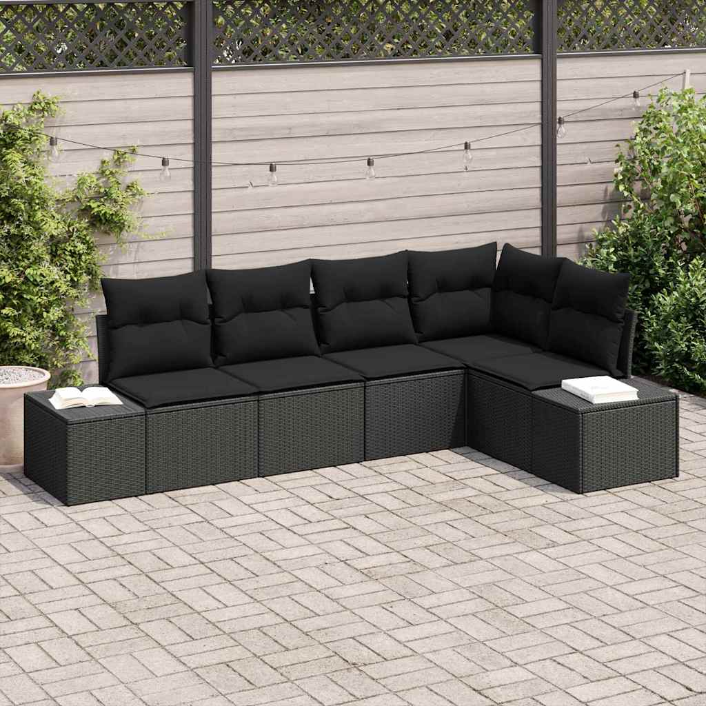 Ensemble de canapé de jardin avec stockage 5 pcs Noir polyrotin - XIOS