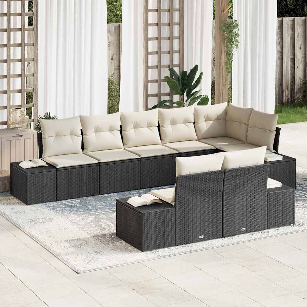 Ensemble de canapé de jardin 8 pc Noir et Crème Poly rotin