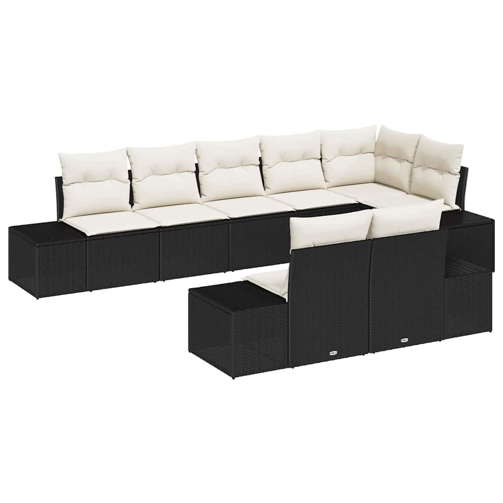 Ensemble de canapé de jardin 8 pc Noir et Crème Poly rotin