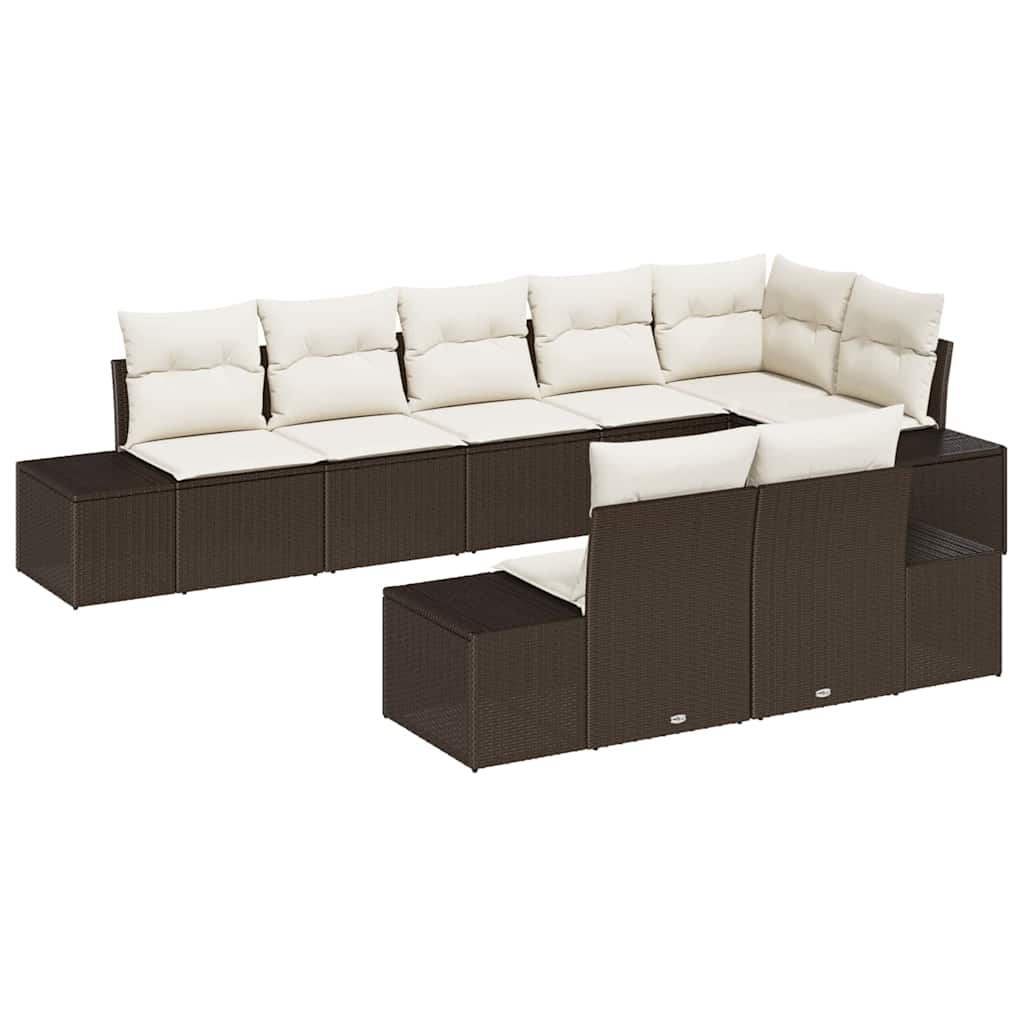 Ensemble de canapé de jardin 8 pcs Marron et Crème Poly rotin - XIOS
