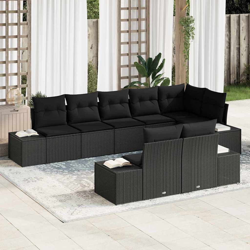 Ensemble de canapé de jardin 8 pcs Noir Poly rotin - XIOS