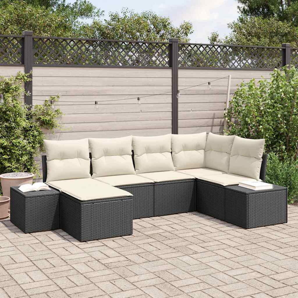 Ensemble de canapé de jardin 6 pcs Noir et Crème polyrotin - XIOS