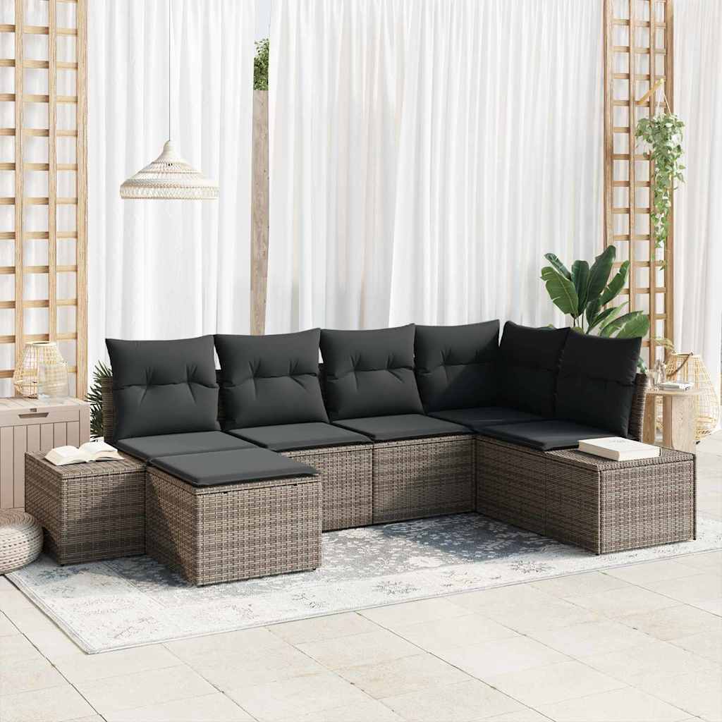 Ensemble de canapé de jardin 6 pc Gris polyrotin