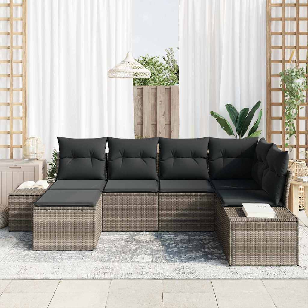 Ensemble de canapé de jardin 6 pc Gris polyrotin