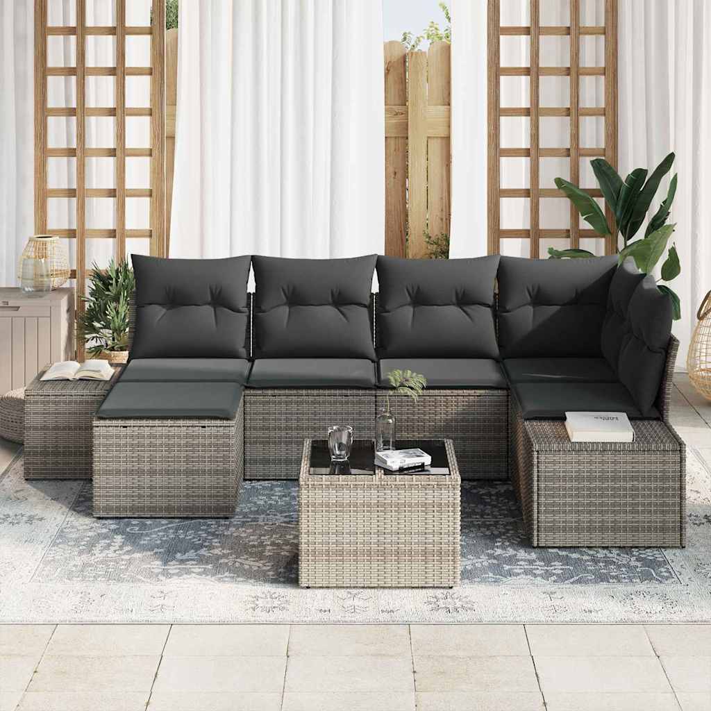 Ensemble de canapé de jardin 6 pc Gris polyrotin