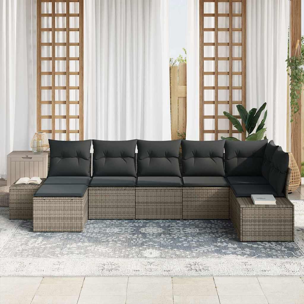 Ensemble de canapé de jardin avec coussin 7 pcs Gris Poly rotin - XIOS