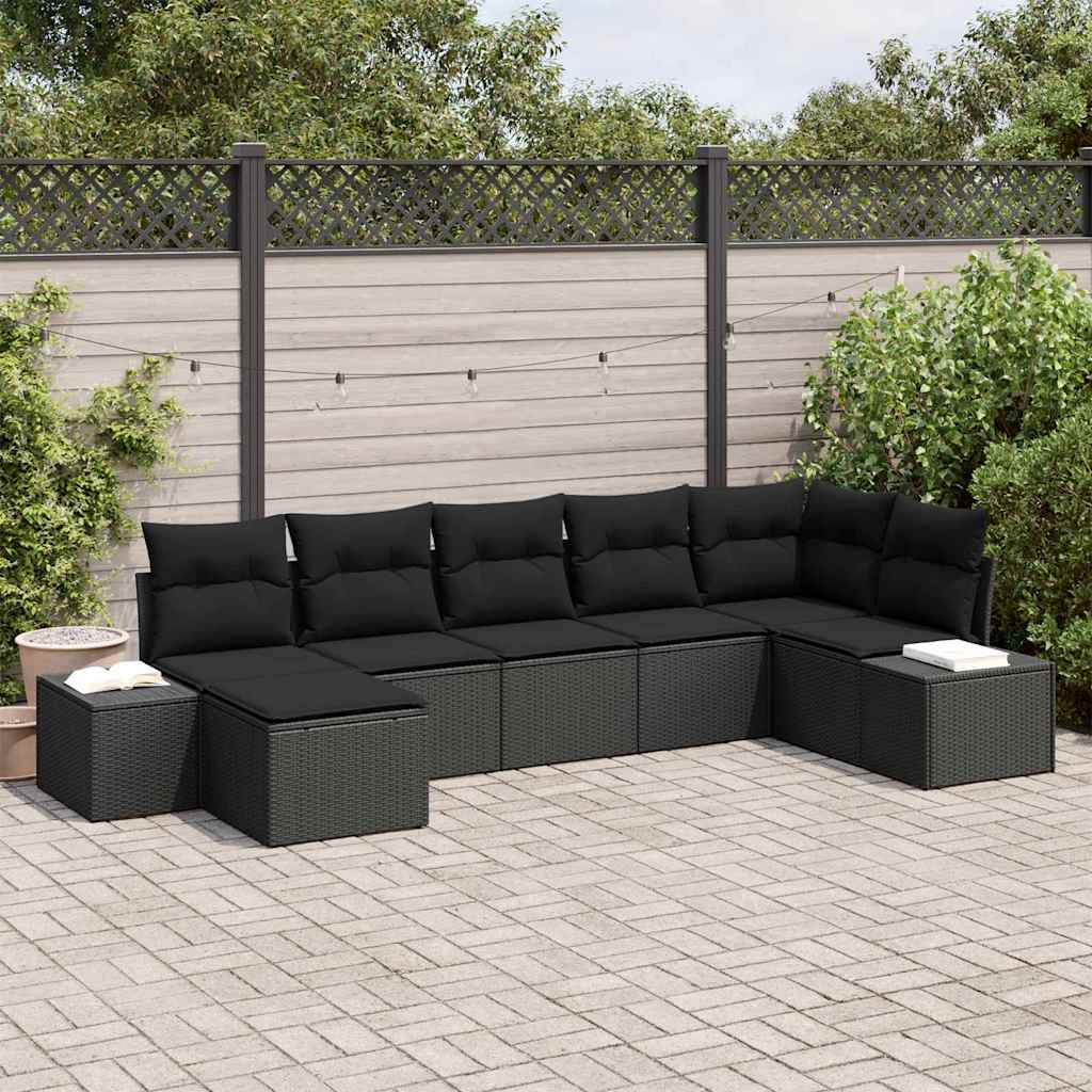 Ensemble de canapé de jardin avec coussin 7 pcs Noir polyrotin - XIOS