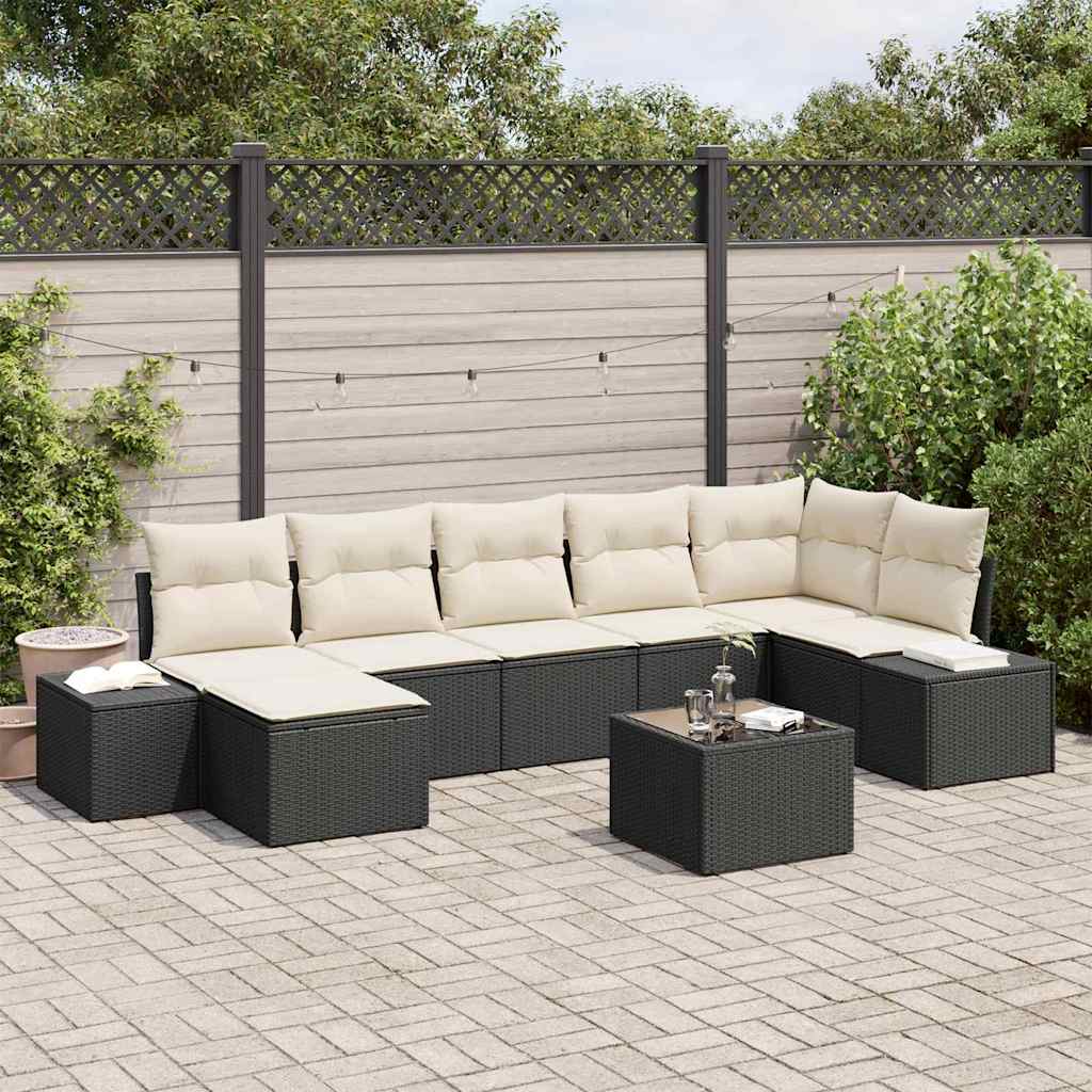 Ensemble de canapé de jardin 7 pc Noir polyrotin