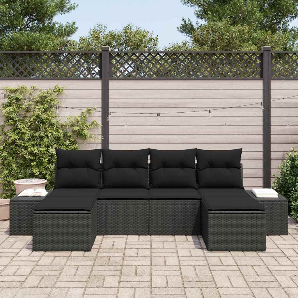 Ensemble de canapé de jardin avec coussin 4 pcs Noir polyrotin - XIOS