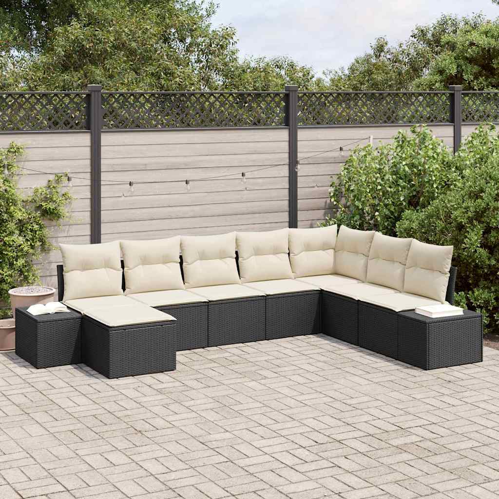 Ensemble de canapé de jardin 8 pc Noir et Crème polyrotin