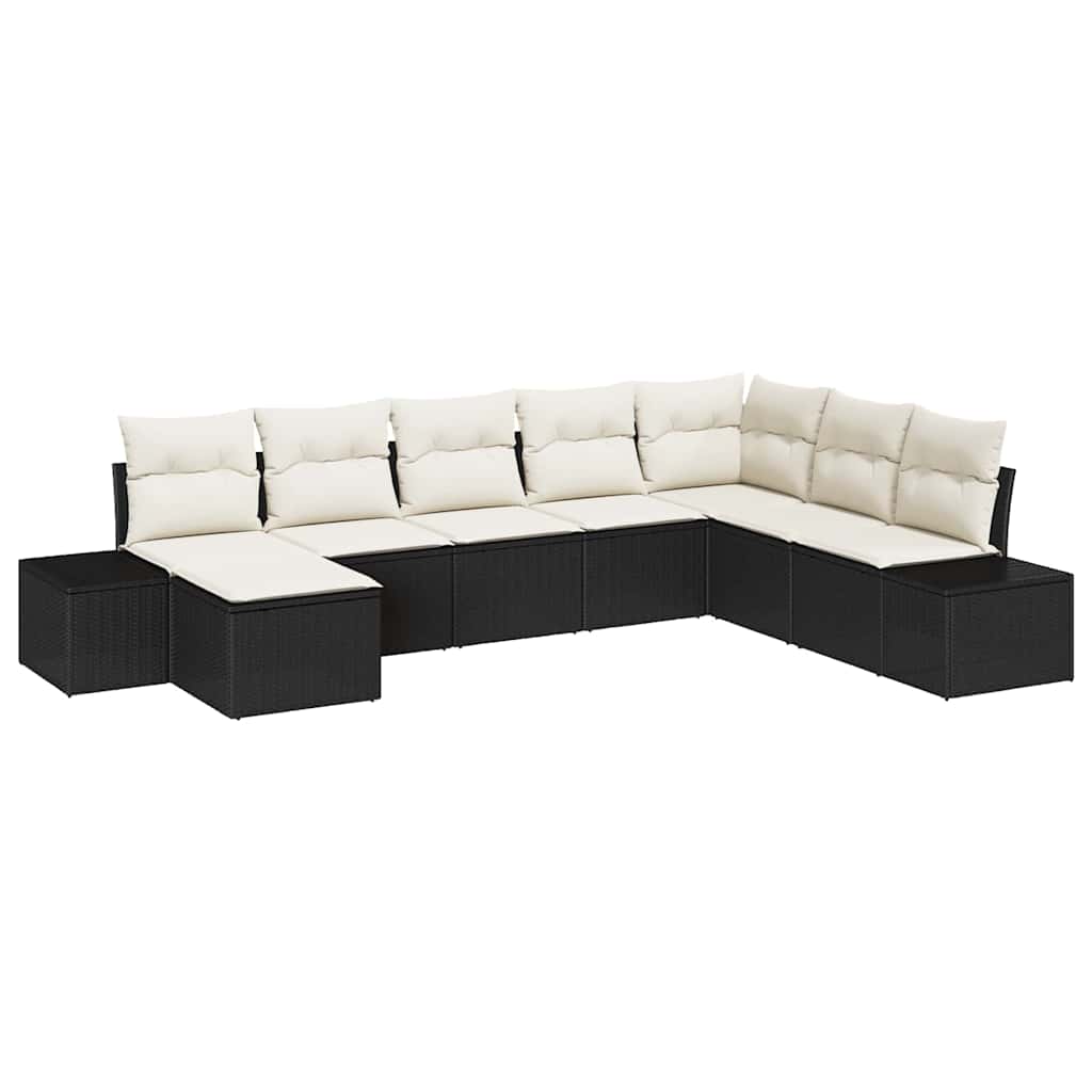 Ensemble de canapé de jardin 8 pc Noir et Crème polyrotin
