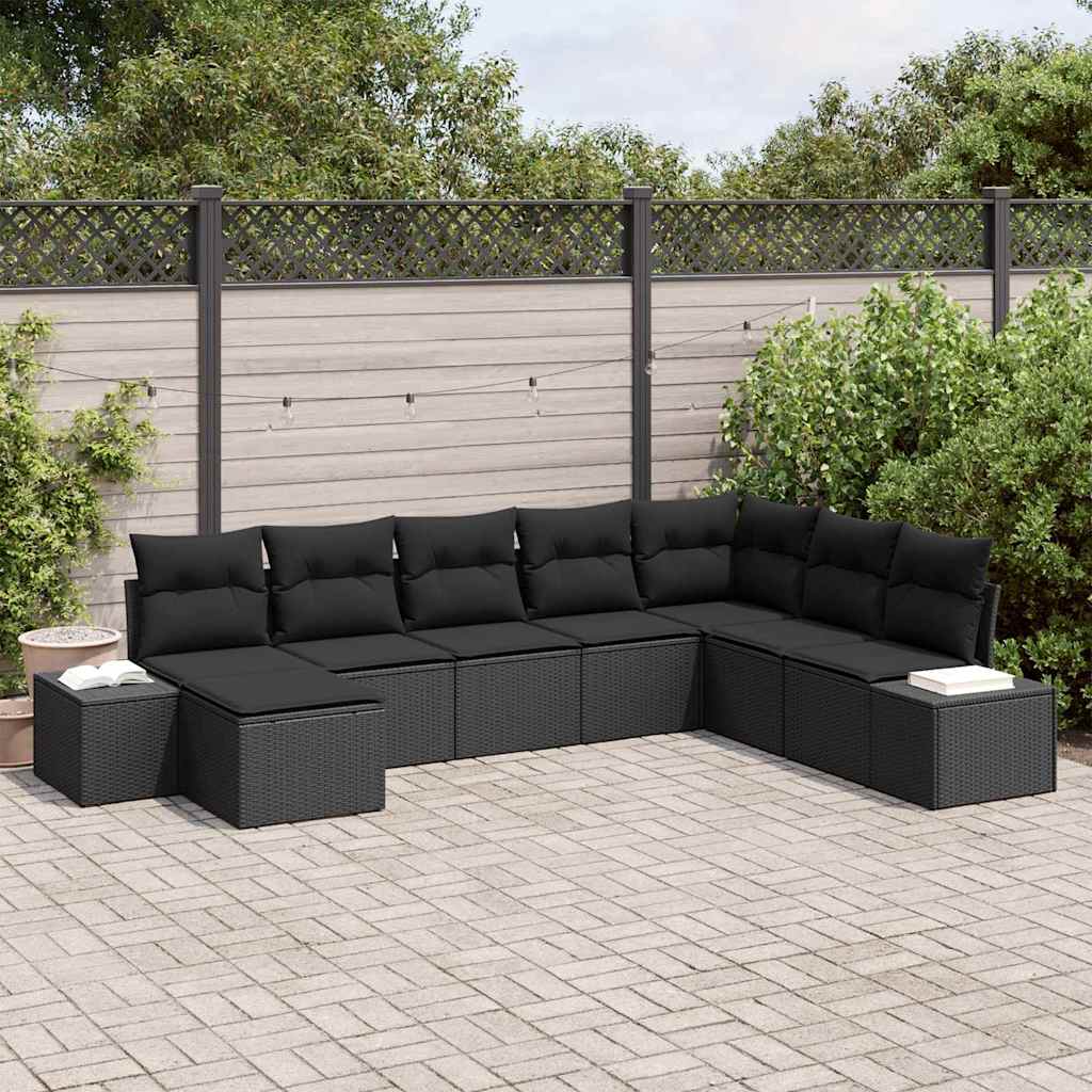 Ensemble de canapé de jardin avec coussin 8 pcs Noir polyrotin - XIOS