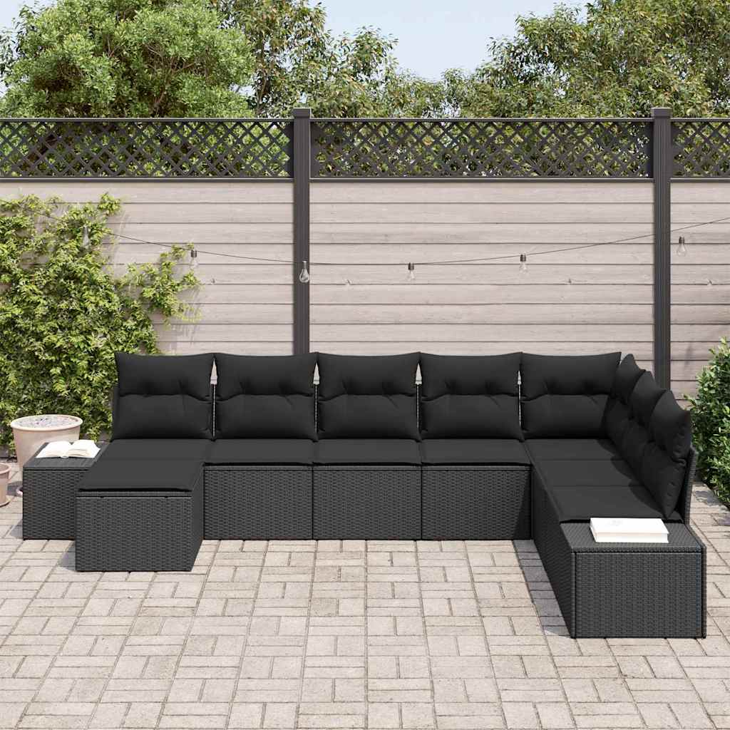 Ensemble de canapé de jardin avec coussin 8 pcs Noir polyrotin - XIOS