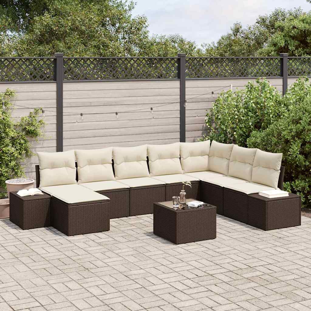 Ensemble de canapé de jardin 8 pcs Marron et Crème polyrotin - XIOS