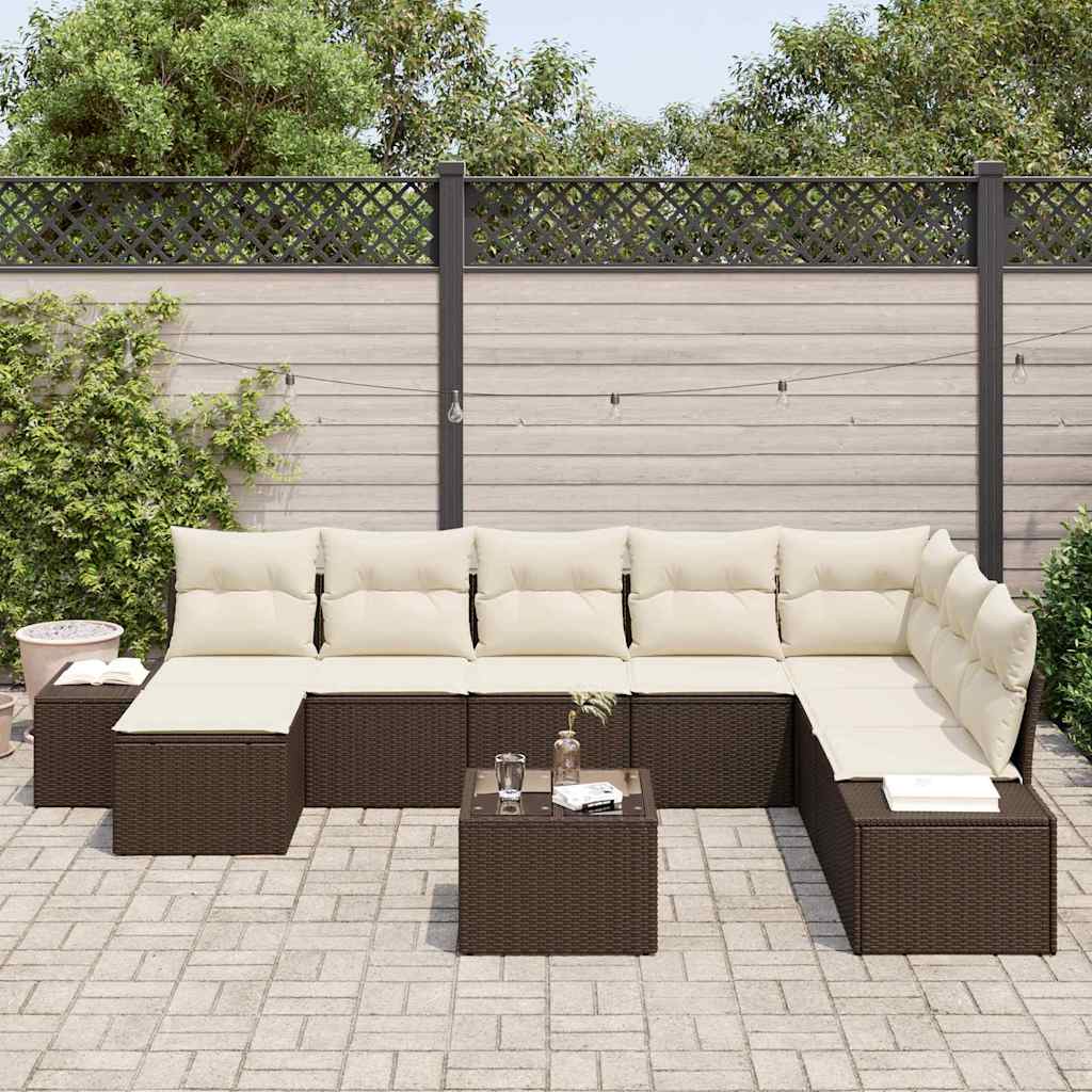 Ensemble de canapé de jardin 8 pcs Marron et Crème polyrotin - XIOS